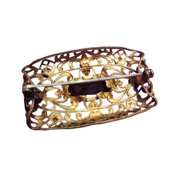 Vintage Possibly Czech Filigree & Faceted Glass Brooch (A2299) - Picture 3 of 4